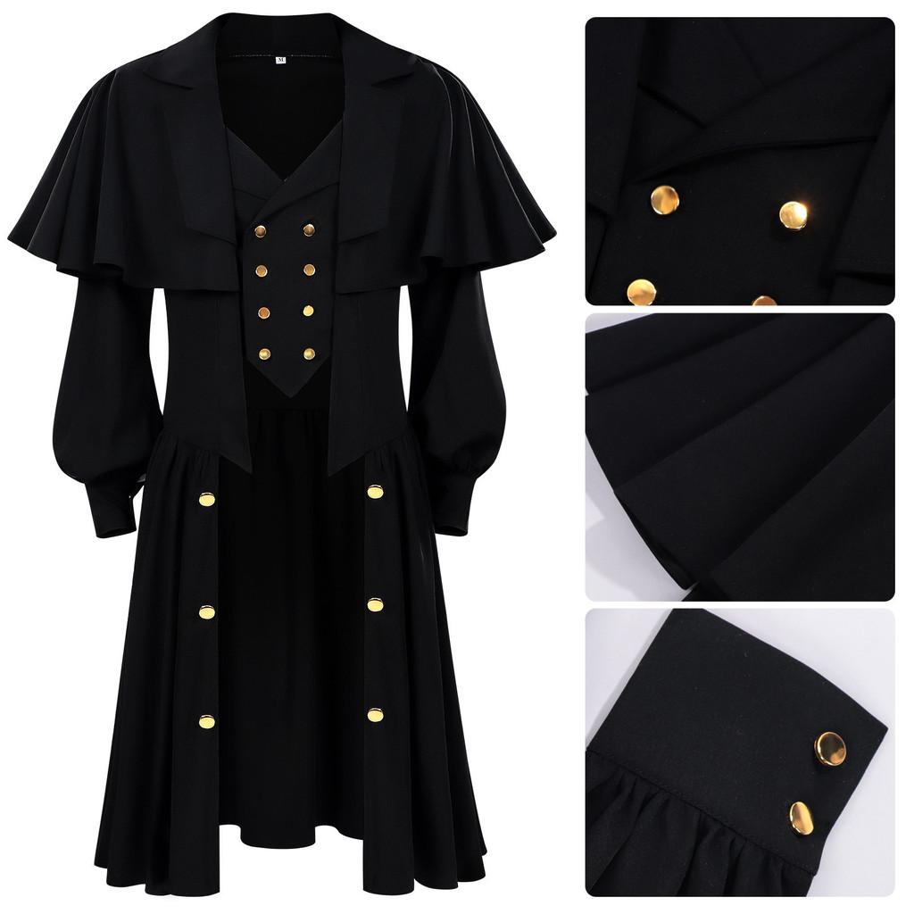 Gothic Gentleman Vintage Coat With Polyester Fabric For Cosplay And Stage Performances