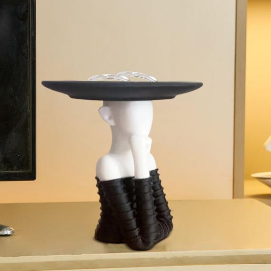 Lady Key Holder with Tray Black And White Entryway Key Tray Modern Jewelry Dish Decorative Trinket Dish for Rings Earrings Bracelet Watch Keys