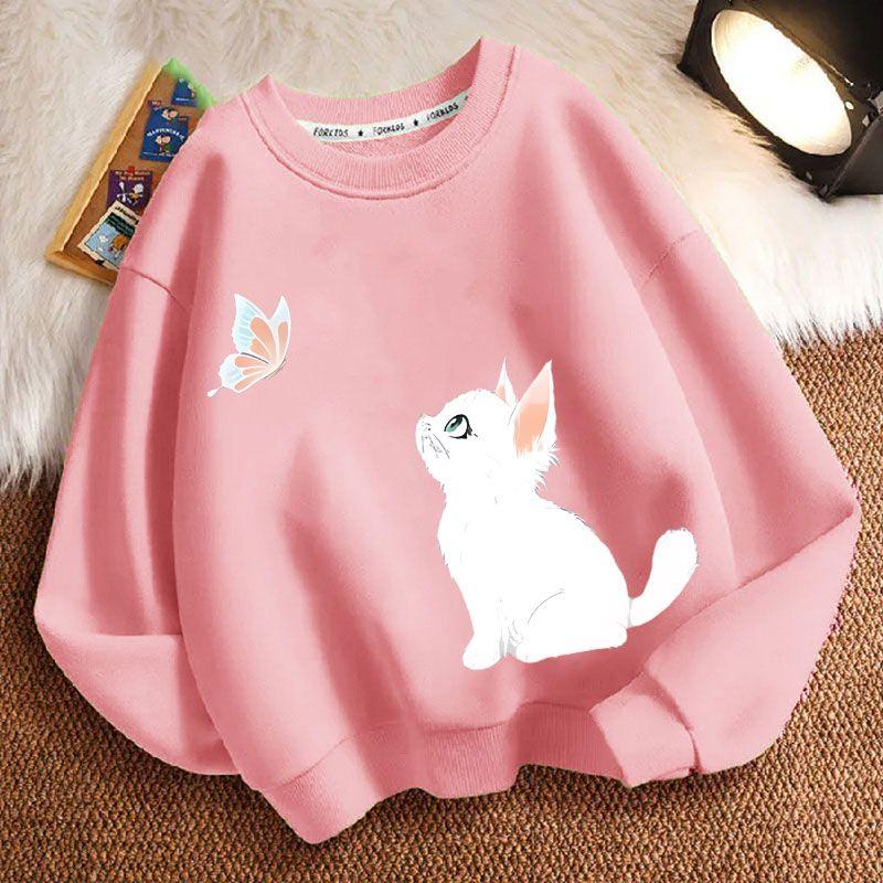 Sudaderas de Gato Lindas para Niños Otoño, Chaquetas Casuales Holgadas de Manga Larga y Cuello Redondo para Niños y Niñas