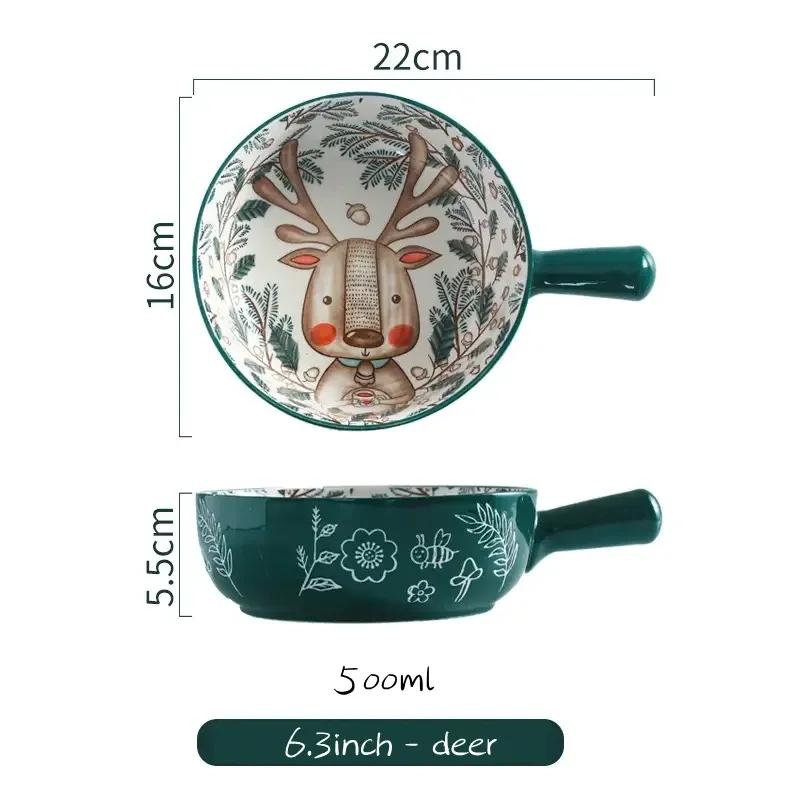 

Керамическая миска с одной ручкой для лапши с изображением лесных животных, большая креативная для ресторана, домашнего декора, цветов HP01-0008-darkgn