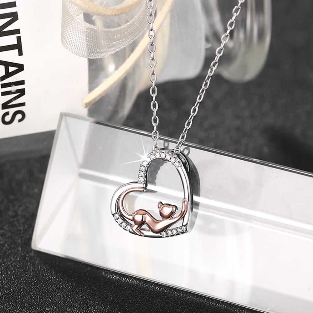 Huitan Women Pendant Necklace Elegant Heart Cat Design Sweet Party Daily Anniversary Accessories Fancy Charming Jewelry GiftGood Product