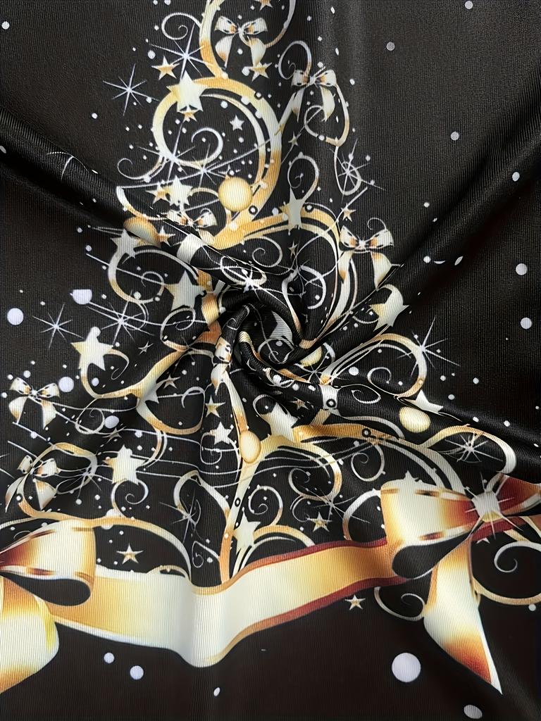 Plus Size Elegant Christmas Tree Print Long Sleeve T-Shirt Top for Women