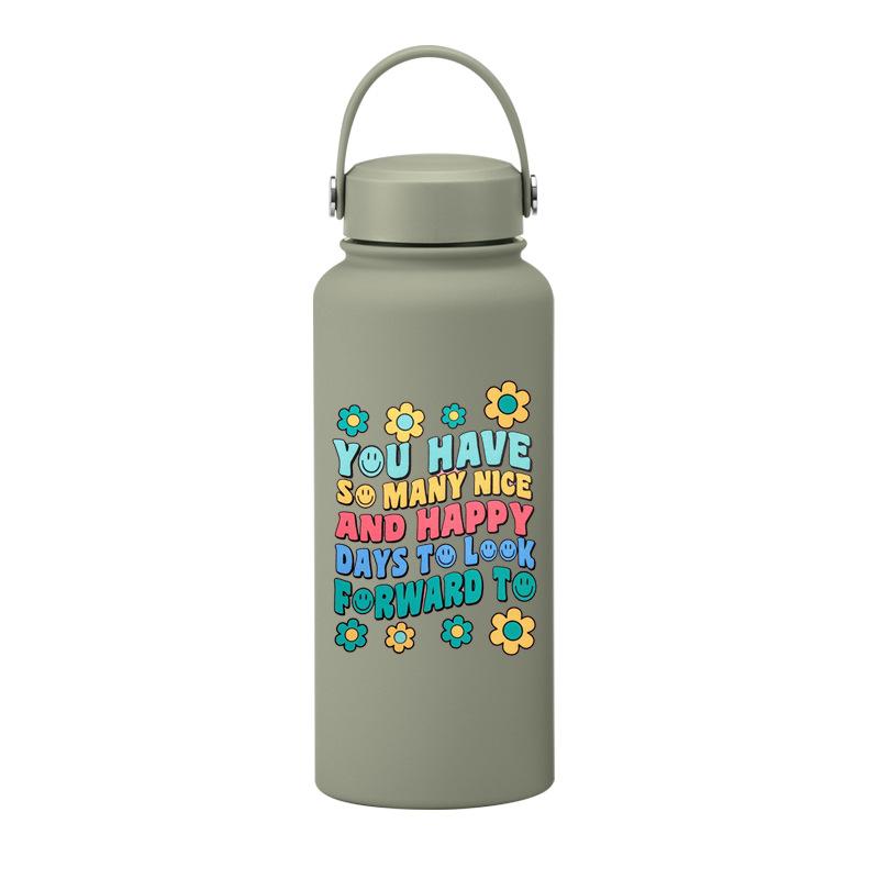 1L Thermos Cup Large Capacity Wide Mouth Portable Vacuum Sports Kettle Outdoor Printing Water Cup Female