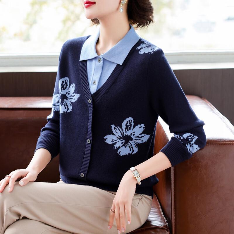 

Elegant Autumn/Winter Knitted Mock Two-Piece Top XL