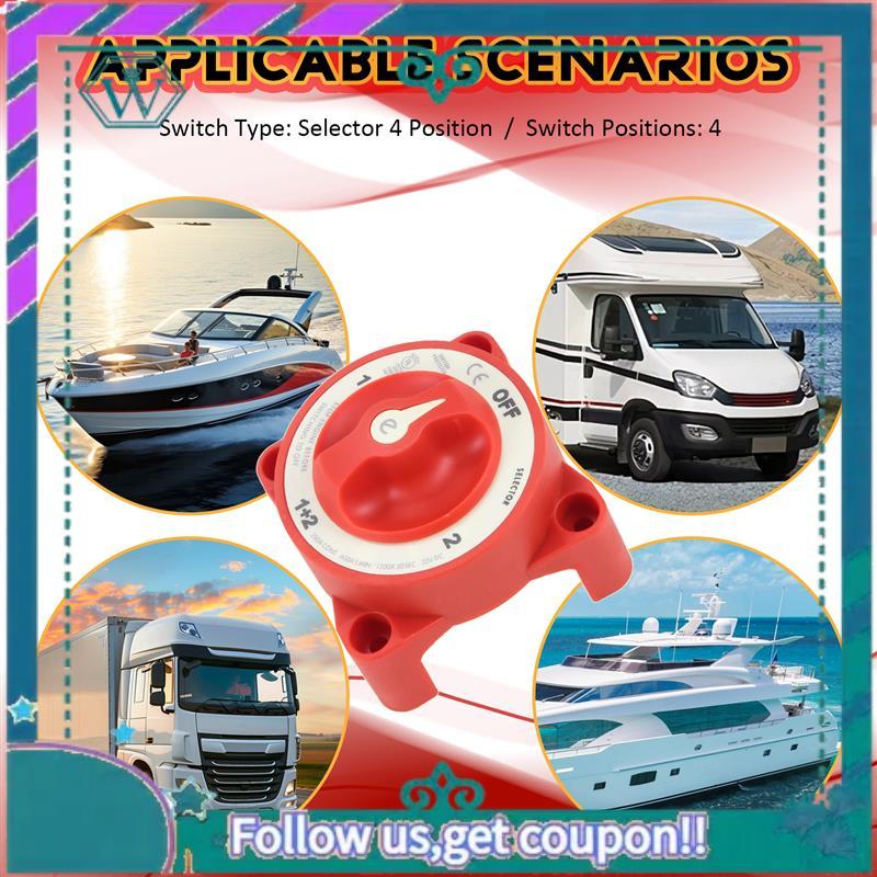 AA92-DC 32V 350A Battery Switch 4-Position Selector Marine Boat Battery Selector Switch Disconnect For Marine Boat