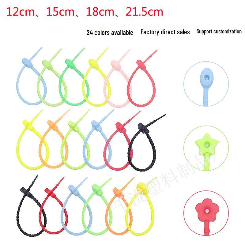 Multicolor TPR Silicone Zip Ties: Elastic Self-Locking, Reusable Cable Organizers & Keychain Pendants.