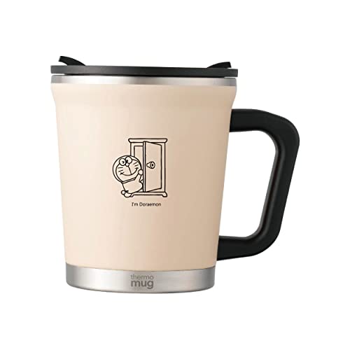 Thermo Mug I M DORAEMON Stainless Steel Mug with Lid/Double Mug, 300ml, Ivory, Anywhere Door IDDM18IV