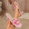 Women's Floral High-Heeled Sandals, 2025 Summer New Arrival, Niche Design, Square Toe, Thin Heel, Flip-Flop Style.