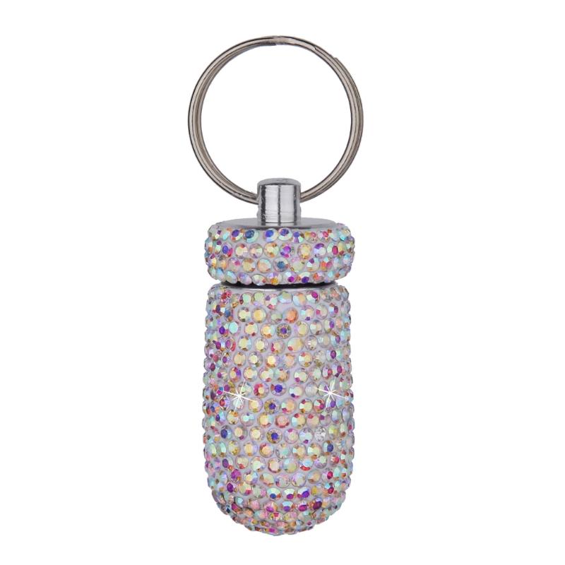 Portable Glittering Pills Organizer Small Waterproof Travel Medicine Holder with Keyring for Camping Adventures