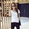 New Summer Women's V-neck Slim Fit Short Sleeve T-shirt, Black and White, Korean Style