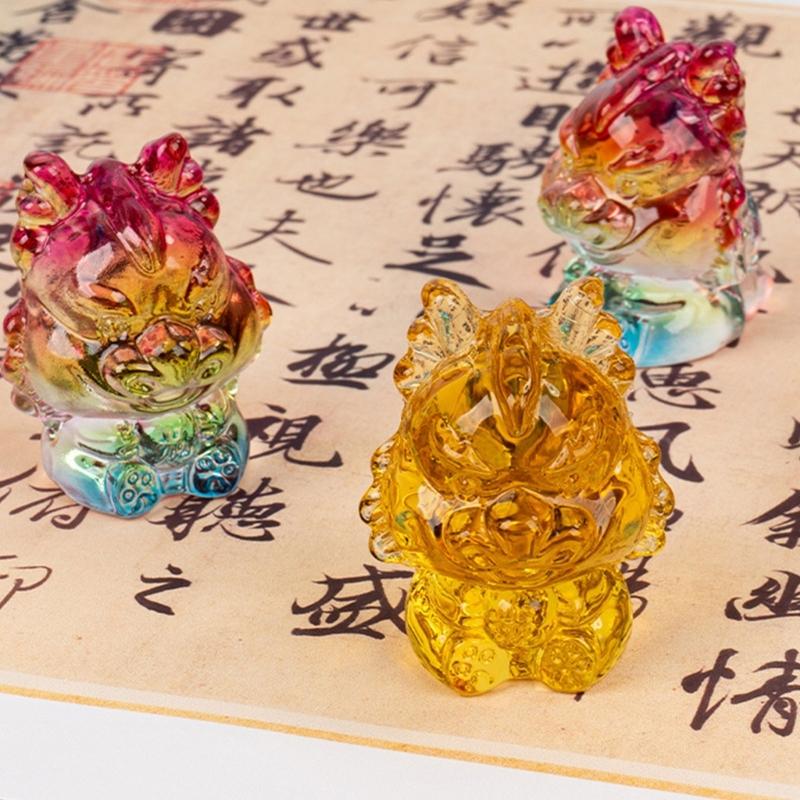 Crystal Dragon Sculpture Colorul Animal Figurine Ornament Bring Fortune and Wealth 2024 New Year Twelve Zodiac Statue