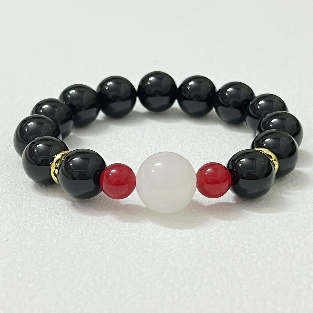 Natural Stone Bracelet for Women Semi-Precious Gemstone Beaded Bracelets 12mm Round Beads Obsidian Bangle Jewelry Gift