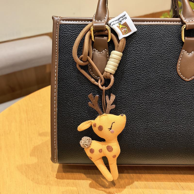 Милый Тканевый Брелок-Подвеска Олень, Ручная Работа Плюшевый Брелок-Олень с Цветным Плетеным Шнурком