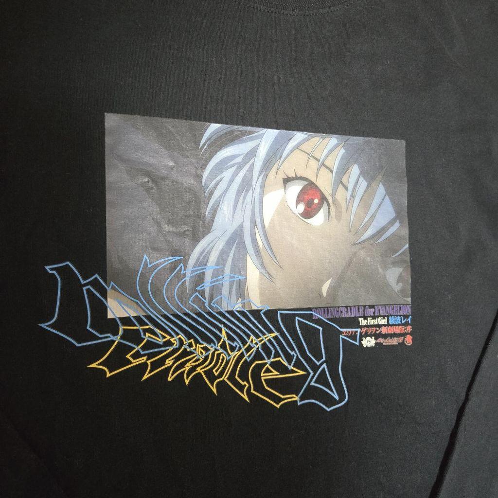 [USED] Evangelion Print Long Sleeve T-Shirt, Black, Extremely Rare, Size XL