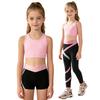 Girls U Neck Cropped Vest Cross Back Keyhole Contrast Color Pants Shorts 3Pcs Sports Set