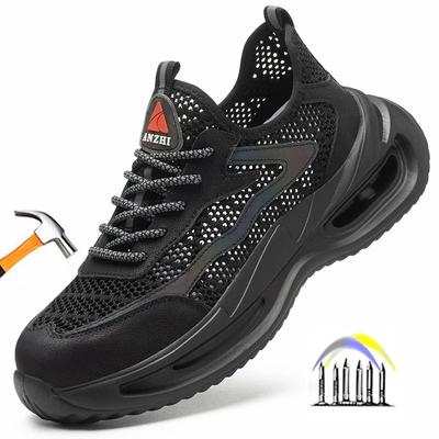 Zapatos de Trabajo de Verano con Protección Transpirables Ligeros de Malla para Hombre Zapatos de Seguridad con Puntera de Hierro Kevlar Antideslizantes Zapatillas de Trabajo Negras