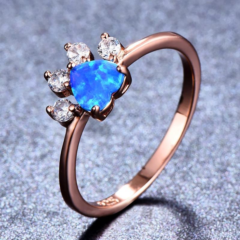 Creative Jewelry Rose Gold Opal Footprint Ring Personalized Design Versatile Trinket