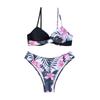 Split Swimsuit Contrasting Color Cross Hard Cup Bag Sling Bikini, Cross Split Hip Bag Swimsuit with Steel Tray