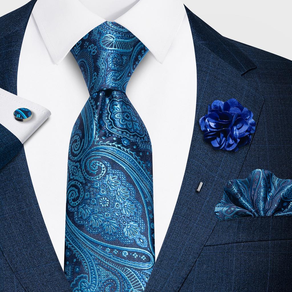 Fashion Men'S Paisley Tie Suit Pocket Towel Set 8Cm Polyester Jacquard Business Dress Tie