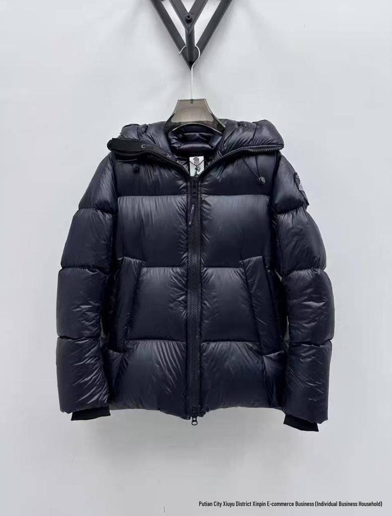High-End Unisex Red Goose Down Hooded Jacket - Cold-Resistant, Thickened Puffer Coat, Trendy Black Label.