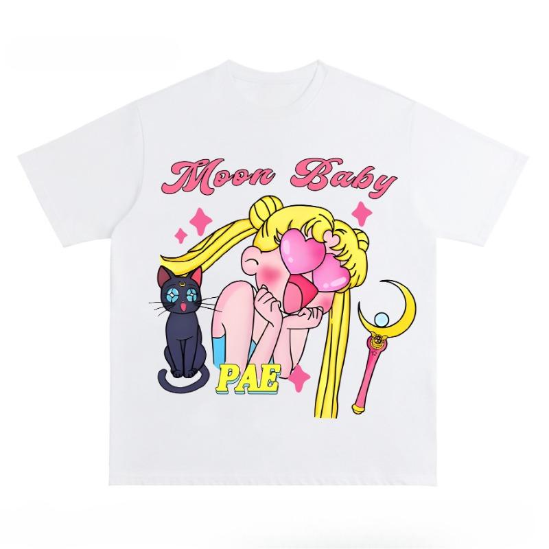 

Miniso Женская и мужская футболка с коротким рукавом в стиле Sailor Moon, трендовая Y2k, для мужчин и женщин, свободная и универсальная, парная одежда S