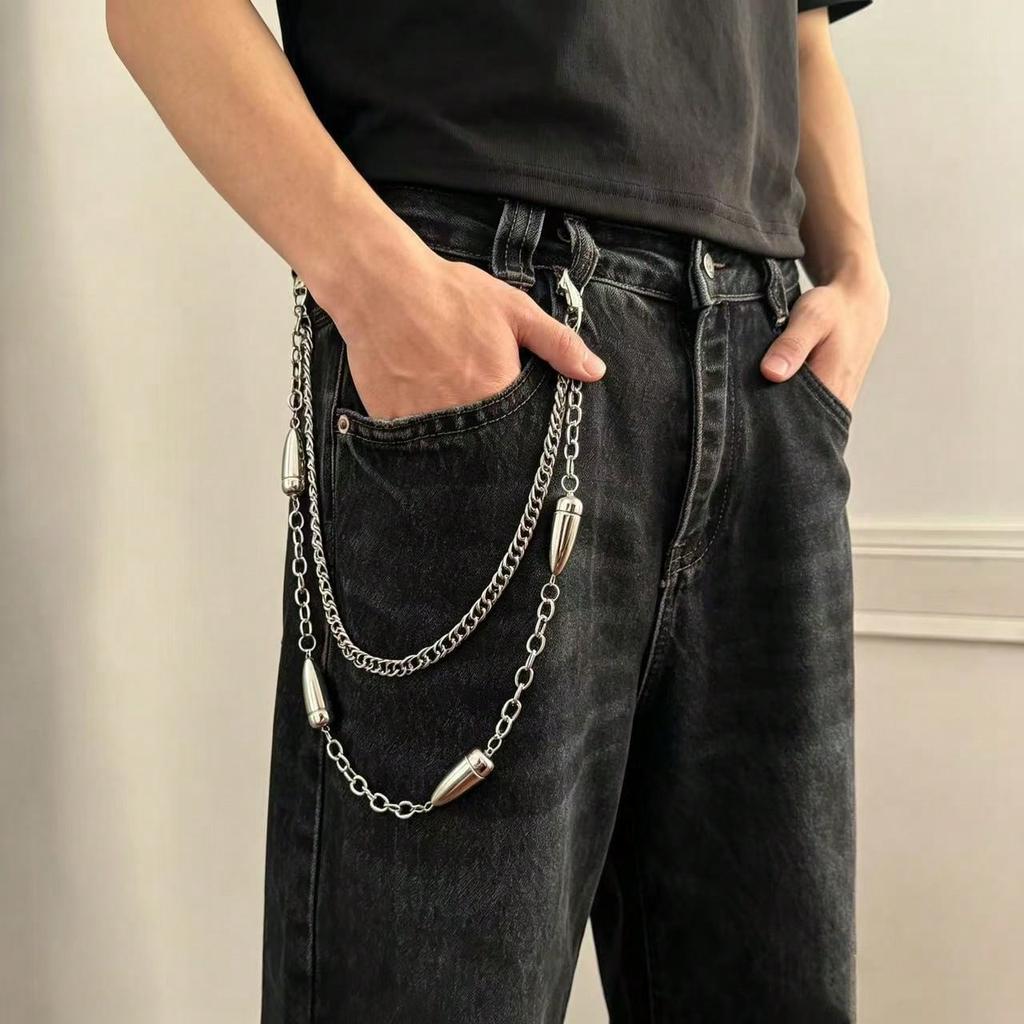 Doppel Dorn Hosenkette Amerikanischer Retro Totenkopf Hosenkette Hängende Kette Herren- und Damenjeans Dekorative Kette