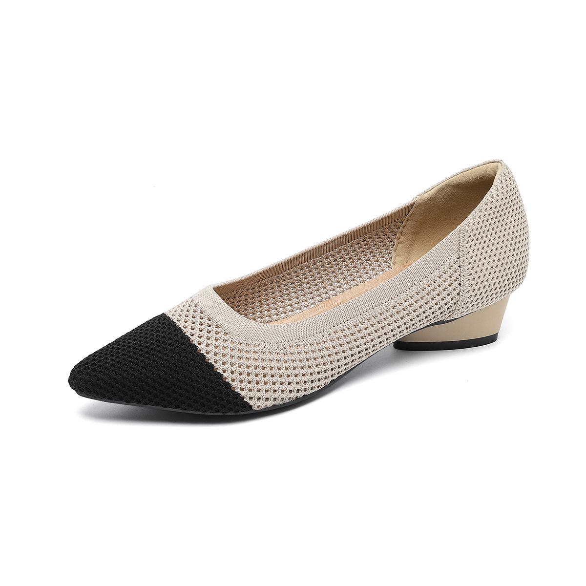 

Spring/Summer British Pointed Toe Chunky Low Heel Soft Sole Knit Women s Casual Single Shoes 37