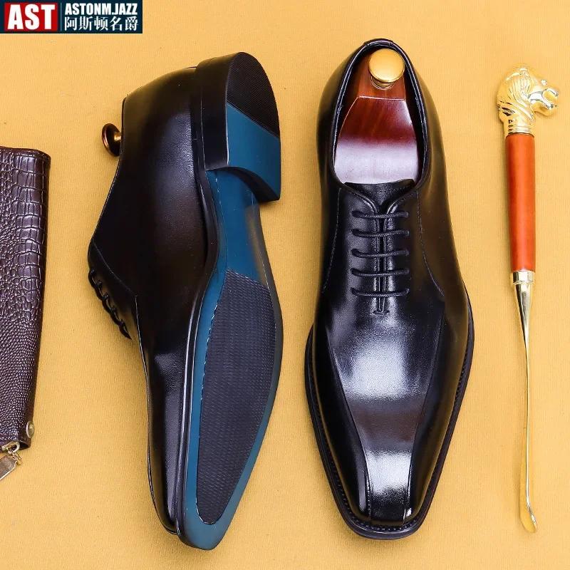 Italian Luxury High Quality Elegant Male Natural Genuine Leather Social Shoes Office Career Business Formal Solid Oxfords Shoes