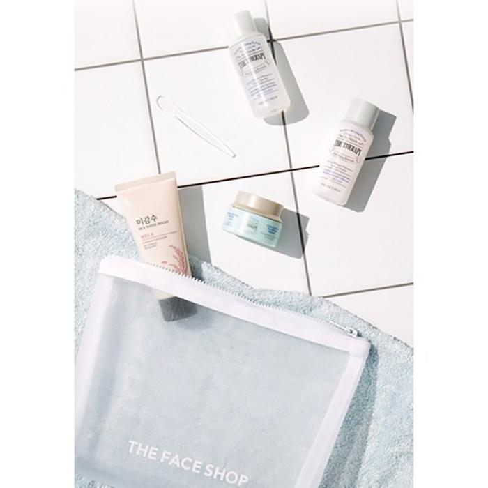 THE FACE SHOP Travel Kit – Cleansing Foam, Treatment, Emulsion, Cream & Pouch Set, Korean
