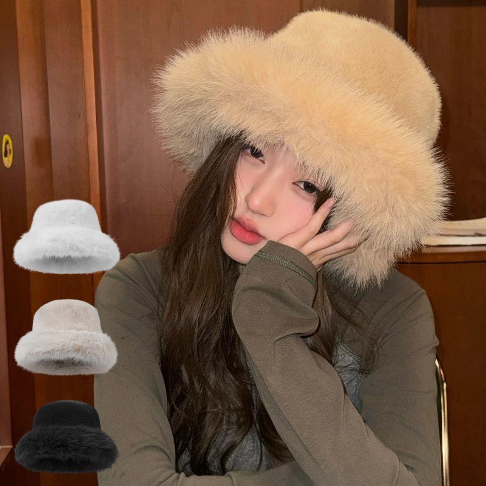 Fluffy Fur Bucket Hat For Women Soft Fluffy Fisherman Hat Thicken Ear Protection Women's Winter Hat Cold Snowy Day Panama Cap