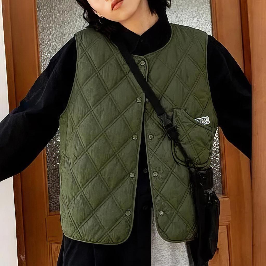 Damska modna pikowana kamizelka w kratę diamentową z bawełnianą podszewką