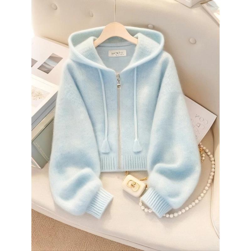 Wind Long Sleeves Spring Autumn Women Hooded Sweater Fashion Zipper Knitted