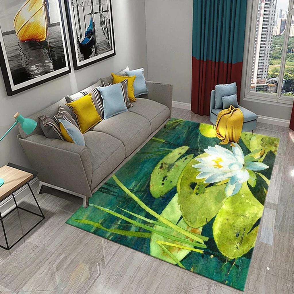 3D Water Lily Abstract Oil Painting Carpet Bathroom Kitchen Non-Slip Doormat Rug Bedroom Living Room Decor