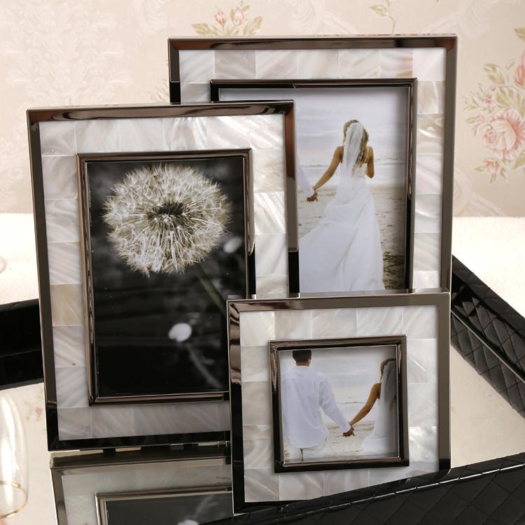 

Golden Alloy Photo Frame Natural Shell Material Framed Family Portrait Nightstand Desk Decoration 4/6/7 Inch Picture Frames 3 Inch 1 pcs срібний