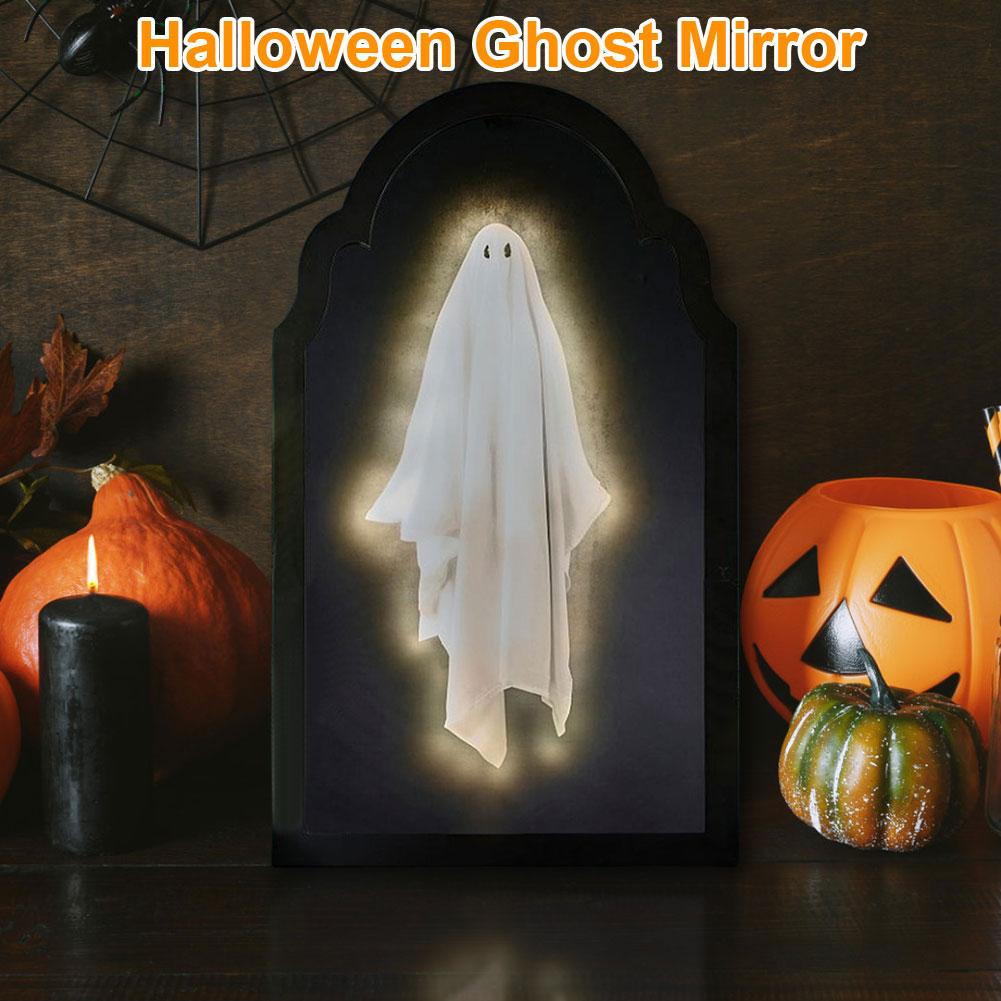 Halloween Ghost Mirror Luminous Horror Ghost Mirrors with Night Light Ornaments Home Decor Halloween Decorations 35*20cm 50*24cm