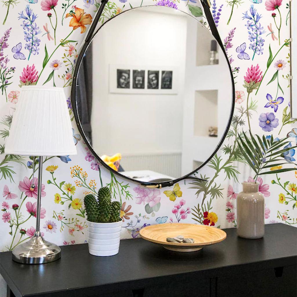 Blumentapete Selbstklebend Blatt Libelle Schmetterling Tapetenrolle Abnehmbar Wasserdicht Kontaktpapier für Schlafzimmerwand