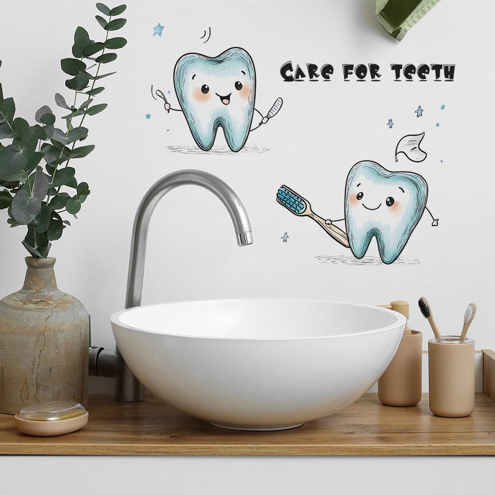 Cartoon Tooth Design Wall Sticker Pvc Waterproof Easy To Tear And Install For Bathroom Bedroom Washbasin Home Decoration