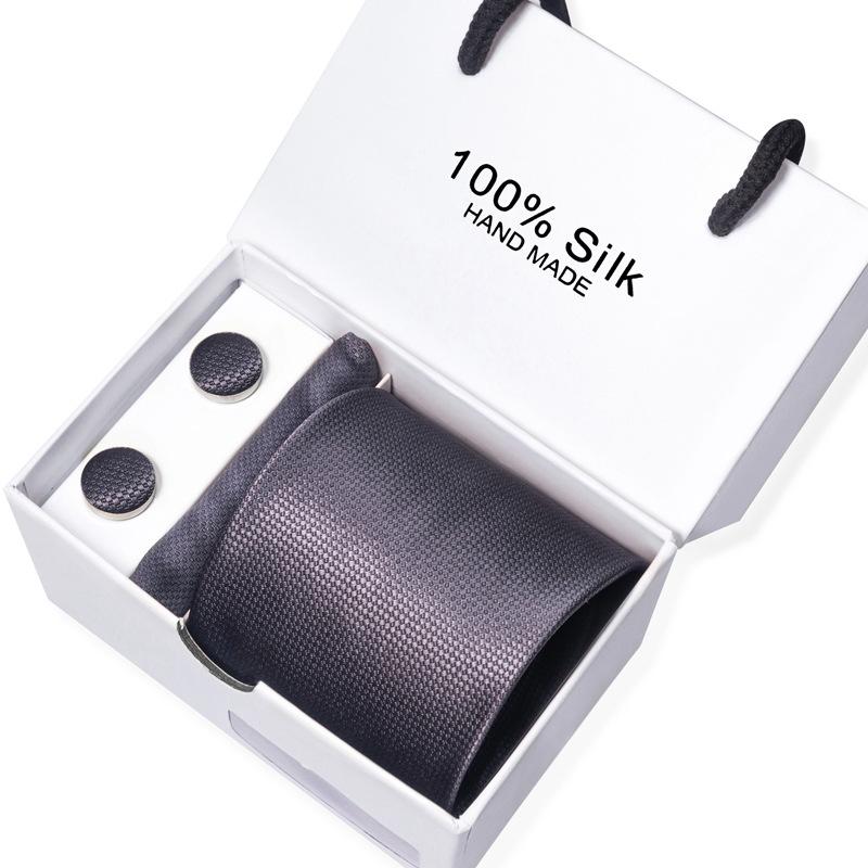 Men'S Business Tie Square Scarf Gift Box Striped Plain Suit Shirt Tie Black Gift Box Set