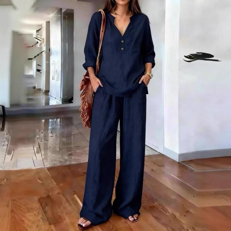 Women S Long Sleeve Solid Color Loose Casual Two Piece Set