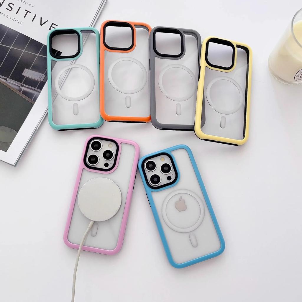 Funda Magnética Transparente de Doble Color Para iPhone 16 Pro Max 16 Plus Funda de Carga Inalámbrica Para iPhone 15 Pro 14 13 Fundas Rígidas