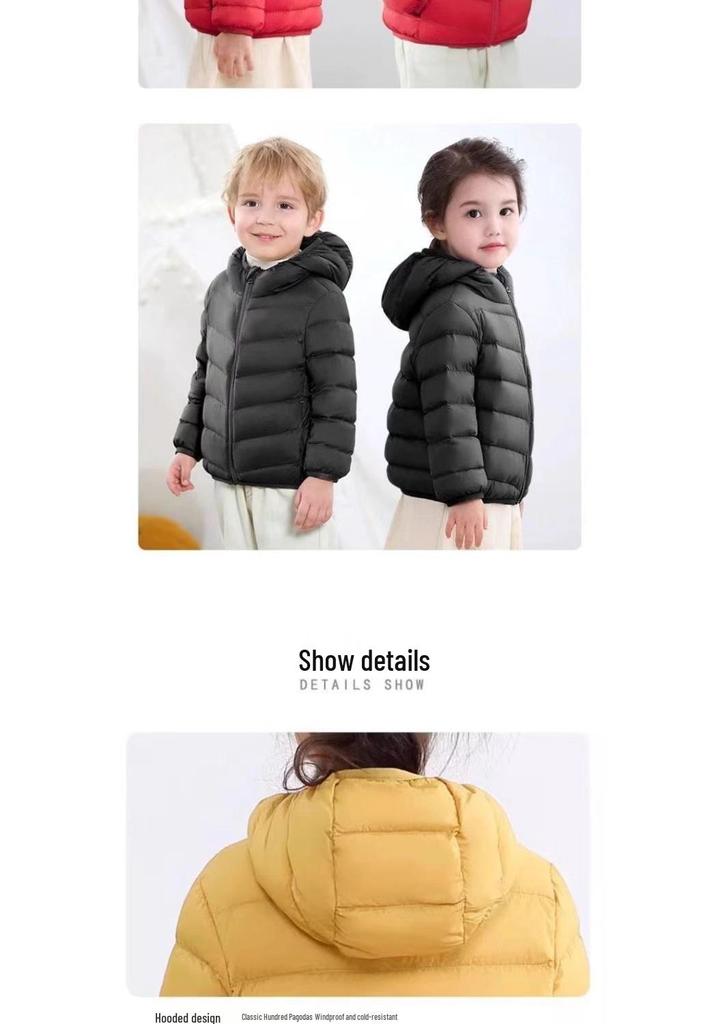 2025 Kids' Lightweight Hooded Down Jacket - White Duck Down for Boys & Girls
