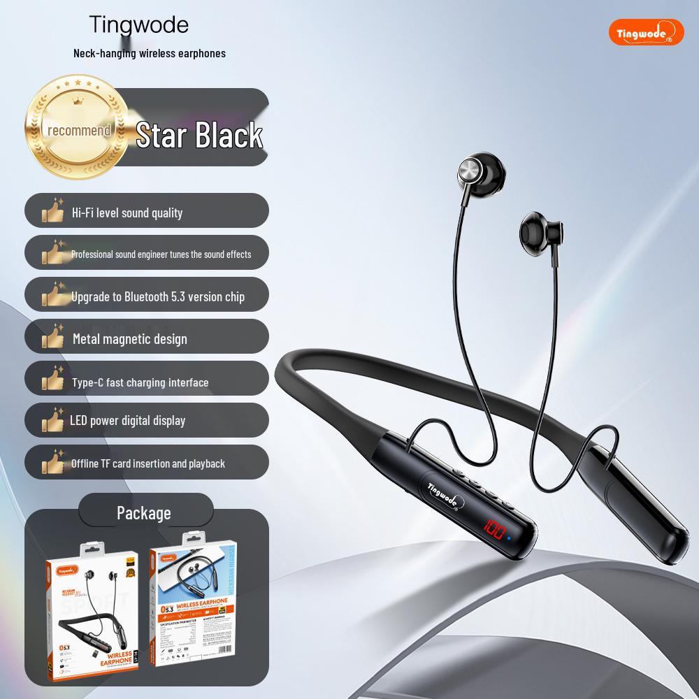 Neck-Hanging Wireless Bluetooth Earphones: Large Capacity, Long Battery, HD Calls, Sweatproof