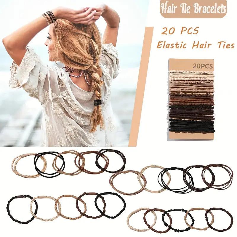 20 PCS Boho Hair Ties, Bracelets Hair Ties for Thick or Thin Hair, 4 Styles Boho Ties for Ponytail Holders, 2.36’’ Hair Ties No-Damage