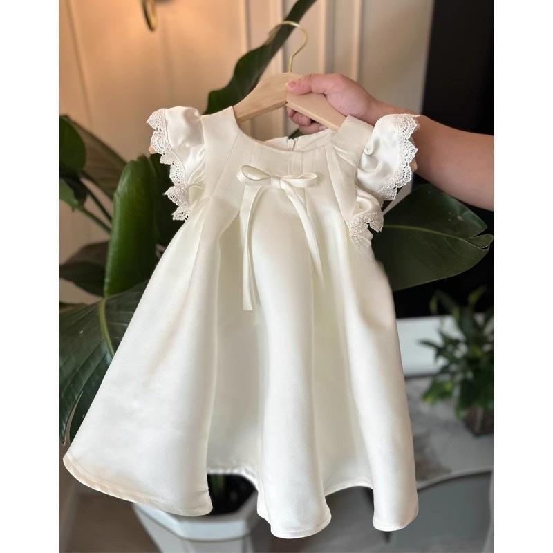 Infant Girls Satin Princess Dress First Birthday Zhouzhuang Ceremony Formal Gown Special Occasion Party Outfit