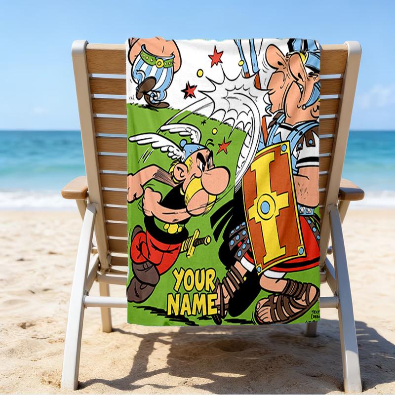Custom Name Beach Towel Asterix Friends Beach Towel, Soft Microfiber, Gift for Her/Him, Birthday, for Pool, Beach, Travel, Fan gifts