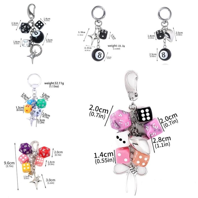 Hiphop Dice Billiards Keychain Y2K Black Dice No. 8 Starburst Pendant Bag Charms Hangings Punk Cool Ornament Accessories