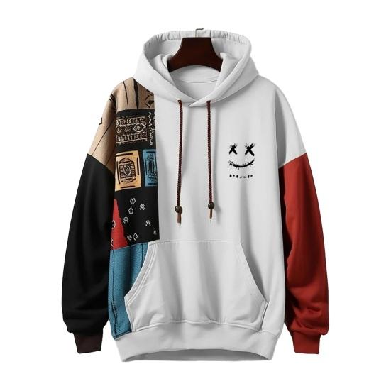 

Осень-зима мужская толстовка с капюшоном свободная с длинным рукавом соответствующего цвета большой накладной карман с мультяшным рисунком ретро с капюшоном толстый теплый пуловер уличная одежда мужской топ 5XL белый