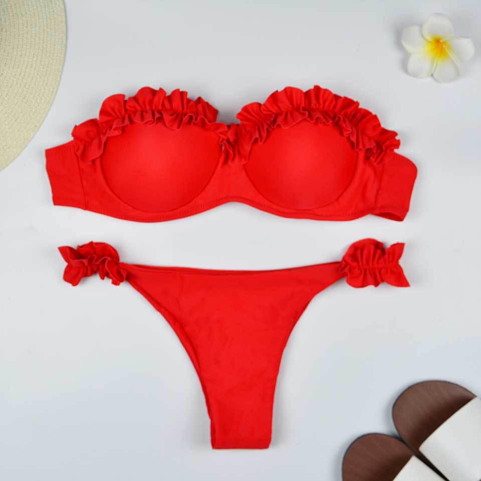 Costum de baie bikini split nou 2021, culoare uni - 7 culori