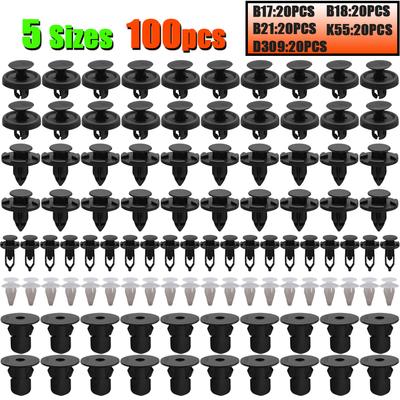 Lot de 100 clips de fixation pour panneau de voiture, couvercle de radiateur, grille, passage de roue, pare-chocs, garde-boue, goupilles de fixation, rivets, support de retenue en plastique