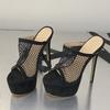 Eilyken Fashion Summer Mesh Detachable Strap Sandals Slippers Women's Banquet Nightclub Platform Thin High Heels Slide Shoes